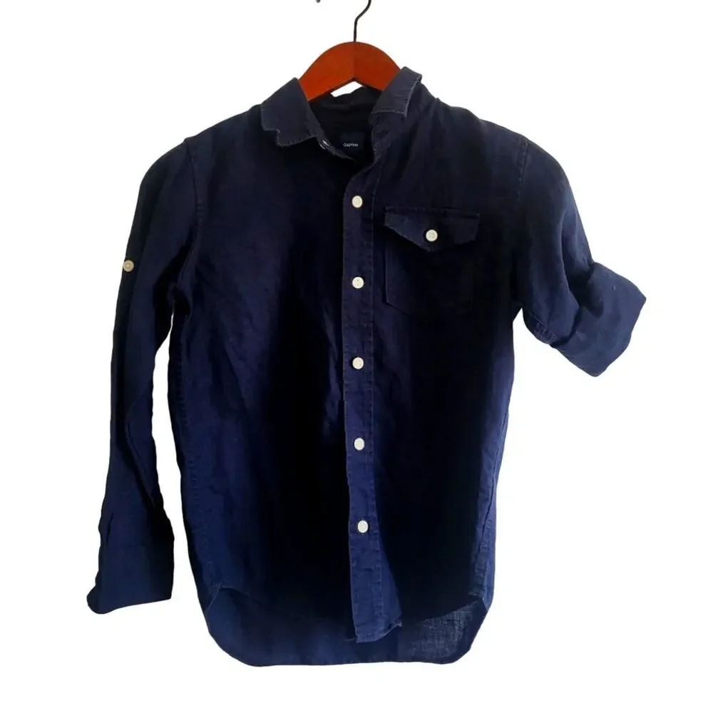 8 Gap linen indigo / navy button shirt
